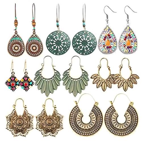 Tibetan Style Earring Set, with Seedbead, plated, folk style & different styles for choice & for woman & enamel & with rhinestone, earring length 40-90mm, Sold By Set