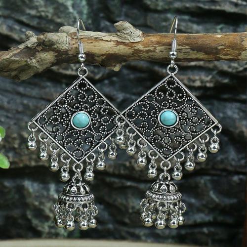 Tibetan Style Drop Earring, with Turquoise, plated, folk style & different styles for choice & for woman & hollow, Sold By Pair