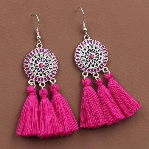Tibetan Style Tassel Earring, with Caddice, plated, folk style & for woman & enamel, more colors for choice, 23x73mm, Sold By Pair