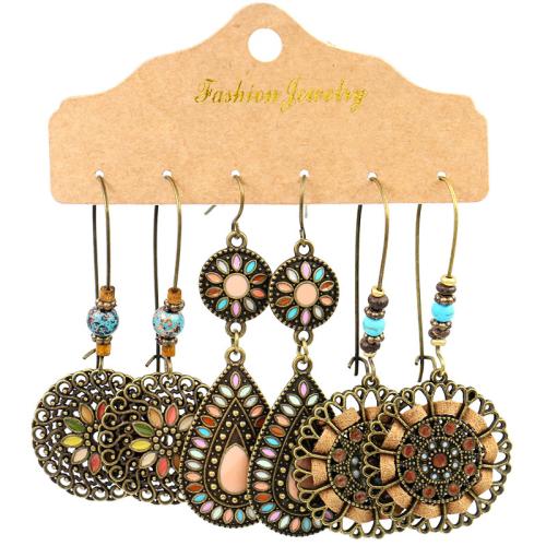 Tibetan Style Earring Set, with Cotton Thread & Seedbead & Turquoise, plated, different styles for choice & for woman & enamel, earring length 40-105mm, Sold By Set