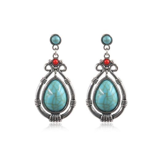 Tibetan Style Drop Earring, with Turquoise, plated, different styles for choice & for woman & enamel, earring length 50-110mm, Sold By Pair