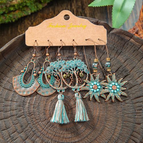 Tibetan Style Earring Set, with Cotton Thread & Turquoise & Wood, plated, folk style & different styles for choice & for woman, earring length 10-100mm, Sold By Set