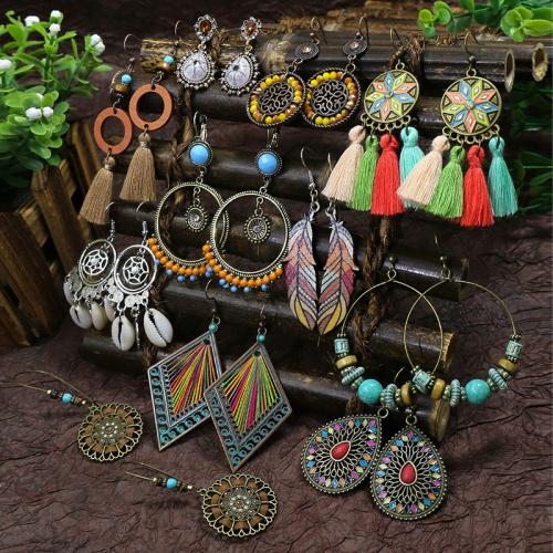 Tibetan Style Earring Set, with Cotton Thread & Turquoise, plated, Bohemian style & different styles for choice & for woman, Sold By PC