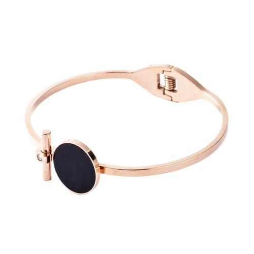 Acier titane bracelet ordinaire, Placage, pavé de micro zircon & pour femme & émail, plus de couleurs à choisir, Diamètre intérieur:Environ 60mm, Vendu par PC