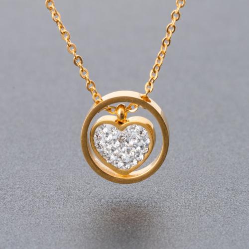 304 Stainless Steel Necklace, Heart, plated, oval chain & for woman & with rhinestone, more colors for choice, Length:Approx 16-20 Inch, Sold By PC