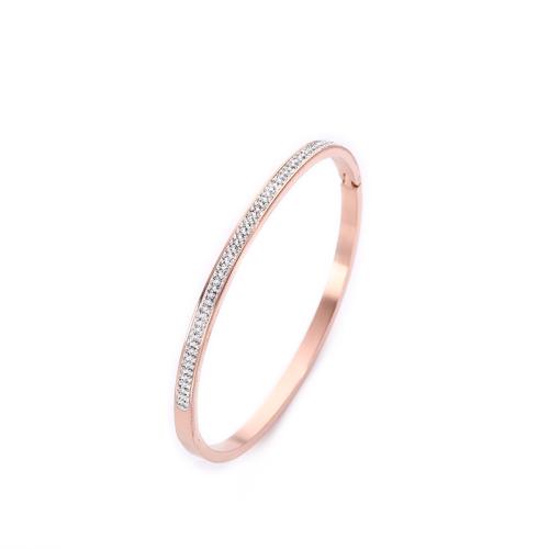 Acier inoxydable 304 bracelet ordinaire, Placage, pour femme & avec strass, plus de couleurs à choisir, bangle width 4mm, Diamètre intérieur:Environ 50x60mm, Vendu par PC
