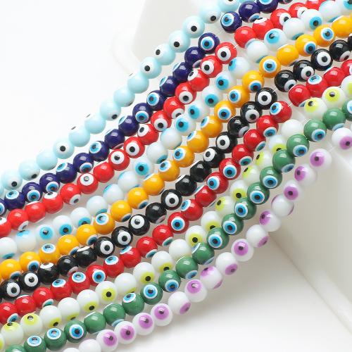 Evil Eye Glasperlen, Glas, Drucken, DIY, mehrere Farben vorhanden, 50PCs/Strang, verkauft von Strang