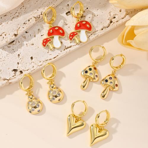 Cubic Zirconia Micro Pave Brass Earring, plated, fashion jewelry & micro pave cubic zirconia & enamel, more colors for choice, Sold By Pair