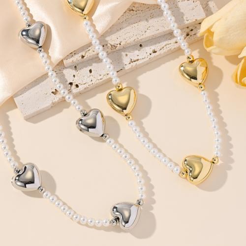 Brass Necklace, with Plastic Pearl, plated, fashion jewelry, more colors for choice, Sold By PC