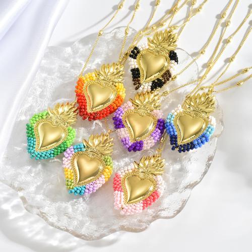Brass Necklace, with Seedbead, plated, fashion jewelry, more colors for choice, Sold By PC