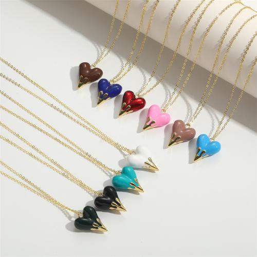 Collar de Latón, metal, Corazón, chapado, Joyería & esmalte, más colores para la opción, Vendido por UD