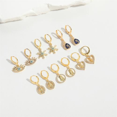 Befestiger Zirkonia Messing Ohrring, plattiert, Modeschmuck & Micro pave Zirkonia & Emaille, keine, frei von Nickel, Blei & Kadmium, verkauft von Paar