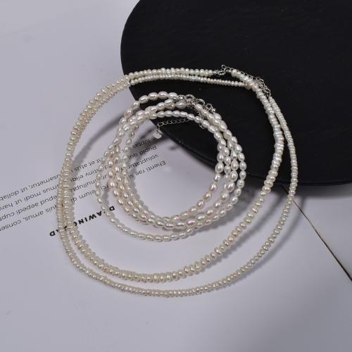 925 Sterling Silver Pearl Necklace, Freshwater Pearl, with 925 Sterling Silver, irregular, fashion jewelry, more colors for choice, 2x4mm, Sold By Strand