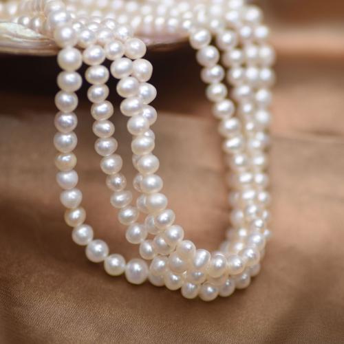 Natural Freshwater Pearl Loose Beads, Slightly Round, DIY, white, 4x6mm, Sold By Strand