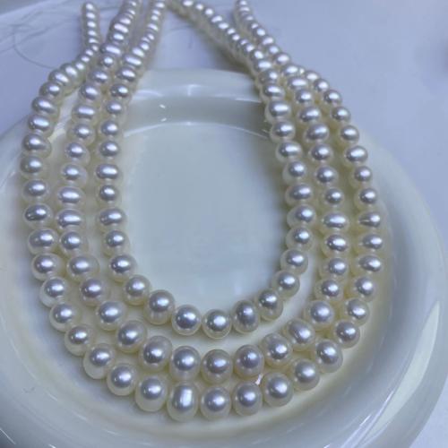 Natural Freshwater Pearl Loose Beads, Oval, DIY, white, 8x9mm, Sold By Strand