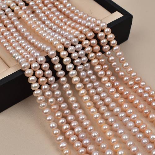 Natural Freshwater Pearl Loose Beads, Flat Round, DIY, pink, 6x7mm, Sold By Strand