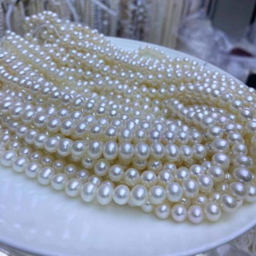 Natural Freshwater Pearl Loose Beads, Oval, DIY, white, 7x8mm, Sold By Strand