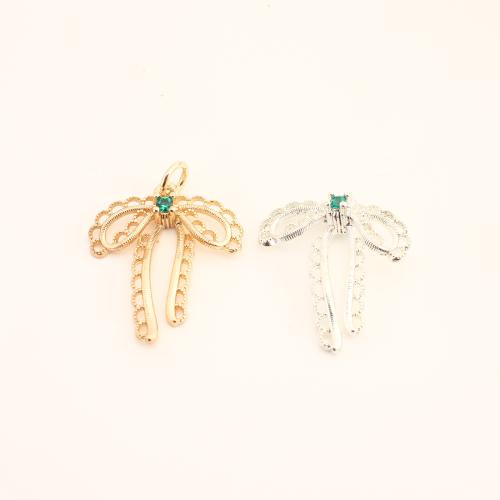 Cubic Zirconia Micro Pave Brass Pendant, Bowknot, DIY & micro pave cubic zirconia & hollow, more colors for choice, 23x18x4mm, Sold By PC