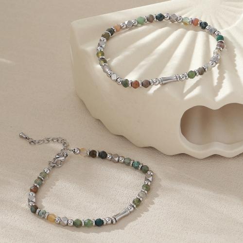 Gemstone Bracelets, 304 Stainless Steel, with Natural Stone, handmade, fashion jewelry & different styles for choice & for woman, Sold By PC