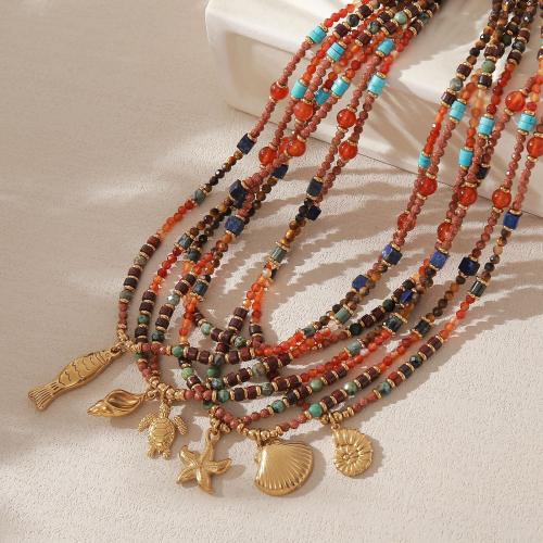 Natural Gemstone Necklace, 304 Stainless Steel, with Natural Stone, plated, fashion jewelry & different styles for choice & for woman, Sold By PC