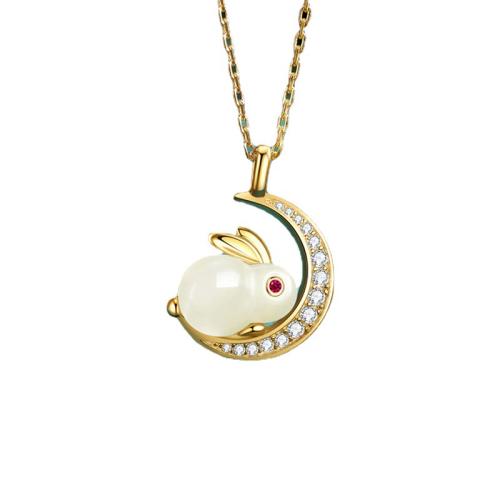 Brass Necklace, Rabbit, plated, fashion jewelry & with rhinestone, mixed colors, 18x14mm, Length:40 cm, Sold By PC