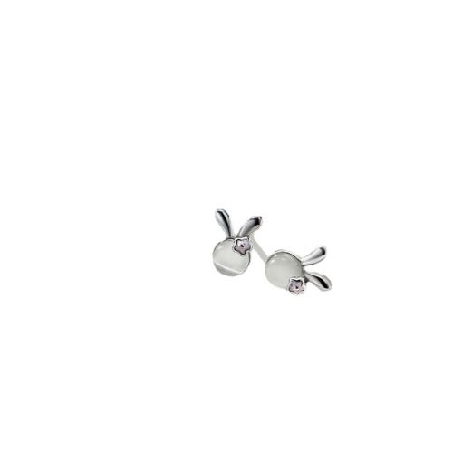 Cats Eye Earring, Brass, with Cats Eye, Rabbit, plated, fashion jewelry, two different colored, nickel, lead & cadmium free, 13x8x5mm, Sold By Pair