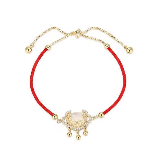Cubic Zirconia Micro Pave Brass Bracelet, with Knot Cord & Cats Eye, plated, fashion jewelry & micro pave cubic zirconia, two different colored, nickel, lead & cadmium free, 17x17mm, Length:19 cm, Sold By PC