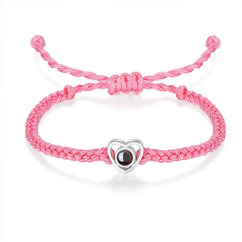 Knot Cord Miniature Projection Bracelet, with Glass & Brass, Heart, fashion jewelry, more colors for choice, nickel, lead & cadmium free, 11x12mm, Sold By PC