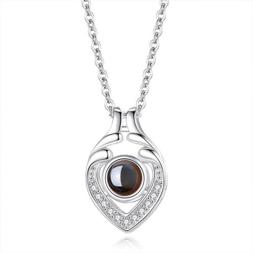 Brass Miniature Projection Necklace, with Glass, plated, fashion jewelry & with rhinestone, more colors for choice, nickel, lead & cadmium free, 18x12mm, Length:Approx 40 cm, Sold By PC