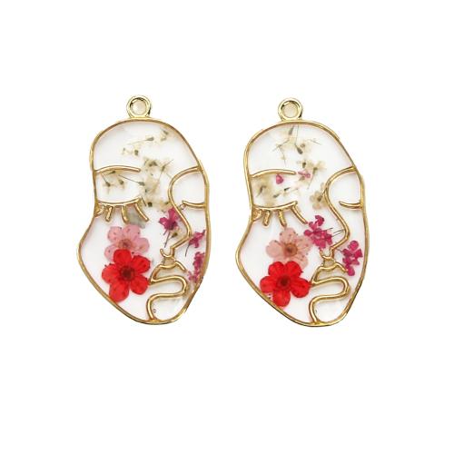 Brass Pendant, with Dried Flower & Resin, plated, DIY, mixed colors, nickel, lead & cadmium free, 21.89x3.84x38.21mm, Sold By PC