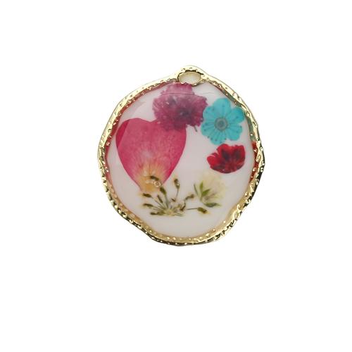 Brass Pendant, with Dried Flower & Resin, plated, DIY, mixed colors, nickel, lead & cadmium free, 30.83x3.06x33.79mm, Sold By PC