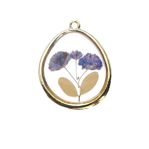 Brass Pendant, with Dried Flower & Resin, plated, DIY, mixed colors, nickel, lead & cadmium free, 27.60x2.83x34.61mm, Sold By PC
