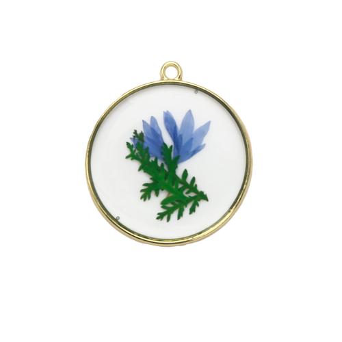 Brass Pendant, with Dried Flower & Resin, plated, DIY, mixed colors, nickel, lead & cadmium free, 29.79x2.86x32.58mm, Sold By PC