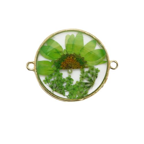 Brass Connector, with Dried Flower & Resin & Plastic Pearl, plated, DIY, mixed colors, nickel, lead & cadmium free, 28.92x3.45x35.83mm, Sold By PC