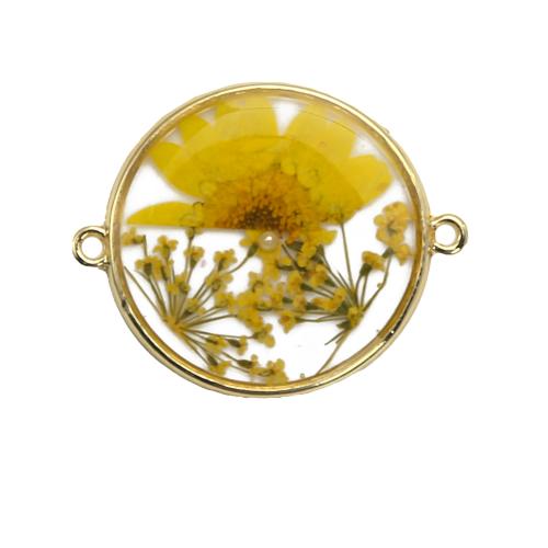 Brass Connector, with Dried Flower & Resin & Plastic Pearl, plated, DIY, mixed colors, nickel, lead & cadmium free, 36.19x2.98x29.03mm, Sold By PC