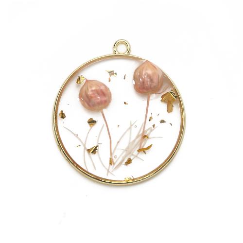 Brass Pendant, with Dried Flower & Resin, plated, DIY & gold foil, mixed colors, nickel, lead & cadmium free, 29.68x6.07x32.83mm, Sold By Pair