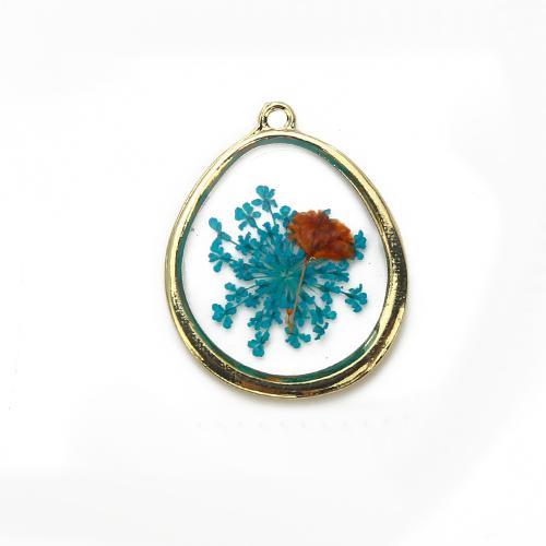Brass Pendant, with Dried Flower & Resin, plated, DIY, mixed colors, nickel, lead & cadmium free, 27.14x2.91x34.79mm, Sold By PC