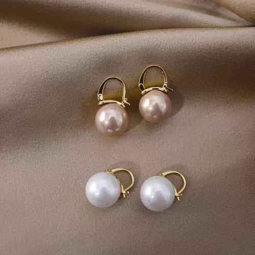 Brass Drop Earring, with Plastic Pearl, plated, fashion jewelry, more colors for choice, nickel, lead & cadmium free, 24x14mm, Sold By Pair