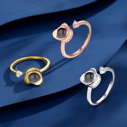 Brass Miniature Projection Finger Ring, with Glass, plated, fashion jewelry & with rhinestone, more colors for choice, nickel, lead & cadmium free, 16mm, Sold By PC