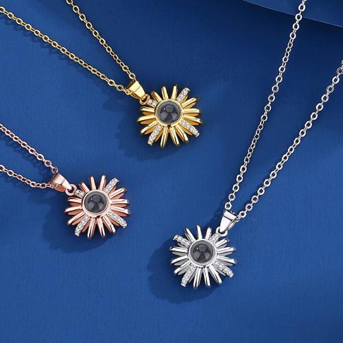 Brass Miniature Projection Necklace, with Glass, Flower, plated, fashion jewelry & with rhinestone, more colors for choice, nickel, lead & cadmium free, 23x16mm, Sold By PC