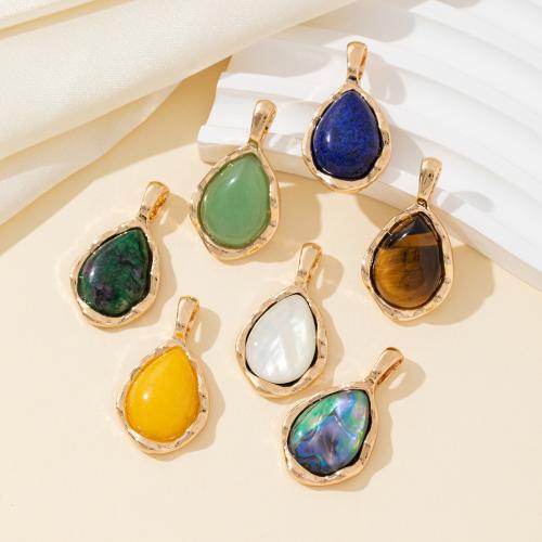 Bijoux Pendentifs en pierres gemmes, alliage de zinc, avec pierre gemme & coquille, larme, Placage de couleur d'or, DIY, plus de couleurs à choisir, 32x18mm, Vendu par PC