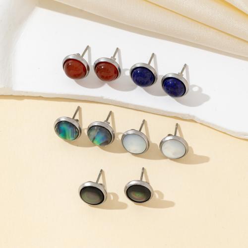 Shell Earrings, 304 Stainless Steel, with Shell, silver color plated, fashion jewelry, more colors for choice, 9x9mm, Sold By PC