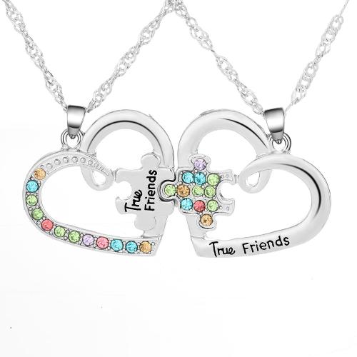 Tibetan Style Necklace, plated, 2 pieces & for woman & with rhinestone & hollow, original color, Sold By Set