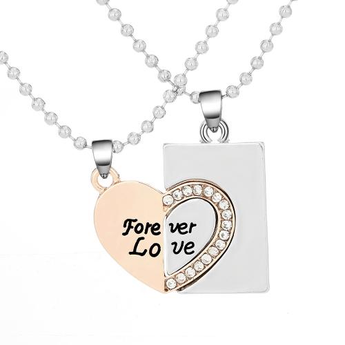 Couple Necklace, Tibetan Style, plated, 2 pieces & Unisex & with rhinestone & two tone, Sold By Set