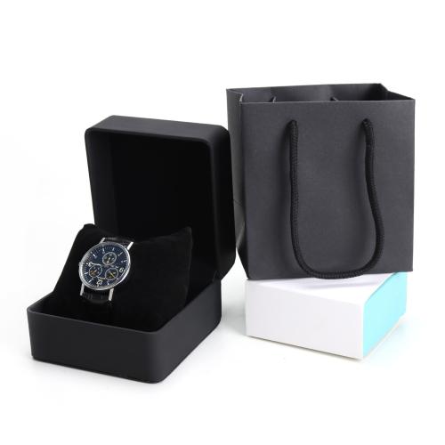 Watch Jewelry Box, PU Leather, with Plush & Paper, different styles for choice, black, Sold By PC