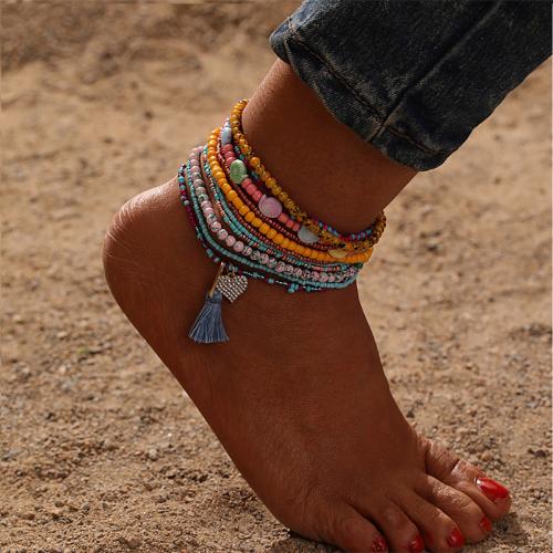 Glass Anklet, multilayer & different styles for choice & for woman & with rhinestone, Sold By Set