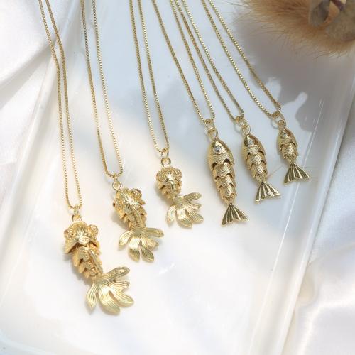 Cubic Zircon Micro Pave Brass Necklace, Fish, plated, fashion jewelry & micro pave cubic zirconia, more colors for choice, Sold By PC