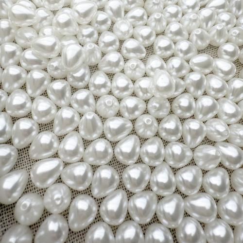 Plastic Beads, Plastic Pearl, Teardrop, DIY & half-drilled, white, 6x10mm, 100PCs/Bag, Sold By Bag