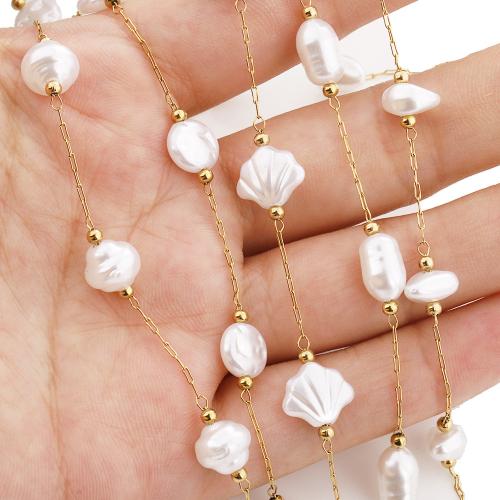 Decorative Beaded Chain, 304 Stainless Steel, with Plastic Pearl, Baroque, gold color plated, DIY, more colors for choice, 5m/Bag, Sold By Bag