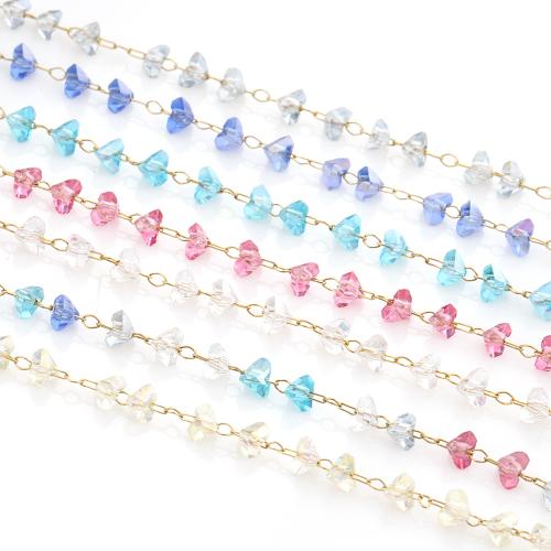 Decorative Beaded Chain, 304 Stainless Steel, with Crystal, gold color plated, DIY, more colors for choice, 3.7 mm, 5m/Bag, Sold By Bag